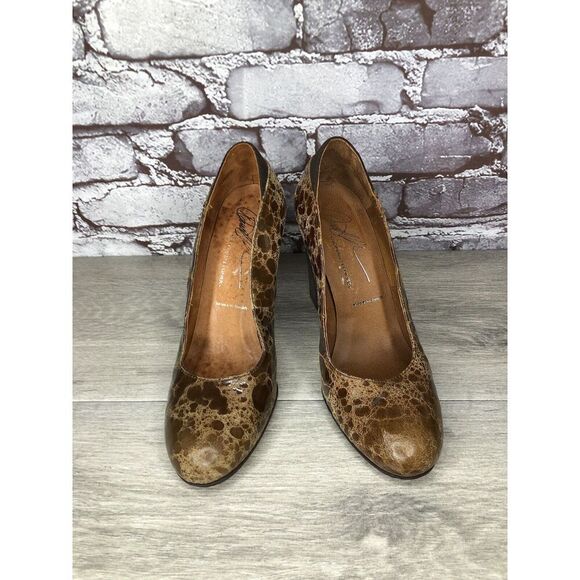 Donald J Pliner Casey Brown Leather Croc Embossed Heels Women’s Sz 7M US/37.5EU - Picture 2 of 16